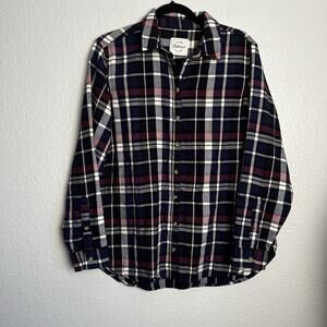 Jachs Girlfriend Flannel Shirt M Pockets Button Up Blue Black Outdoors Western